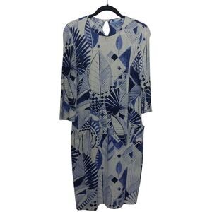 J McLaughlin Catalyst Dress Size M Blue White Pockets Coastal Chic